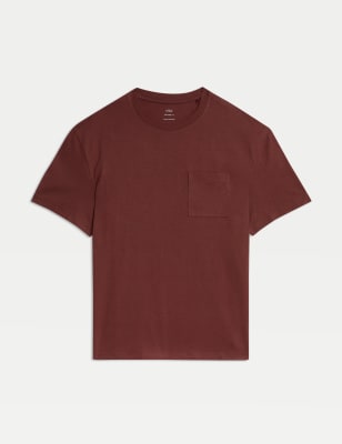 

Mens M&S Collection Pure Cotton Midweight Pocket T-shirt - Wine, Wine