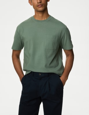 

M&S Collection Camiseta 100% algodón con bolsillo de peso medioMens - Antique Green, Antique Green