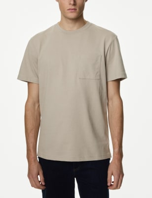 

Mens M&S Collection Mittelschweres T-Shirt aus reiner Baumwolle mit Tasche - Natural, Natural