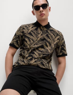 

Mens M&S Collection Polohemd aus reiner Baumwolle mit Banananblatt-Print - Sand, Sand