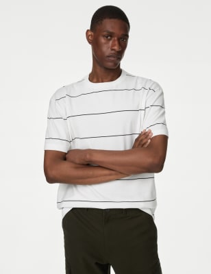 

Mens M&S Collection Pure Cotton Striped T-shirt - White, White