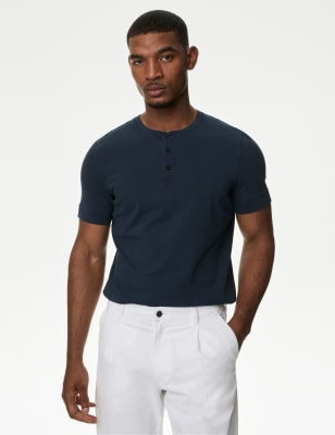 

Mens M&S Collection Pure Cotton Henley T-Shirt - Dark Navy, Dark Navy