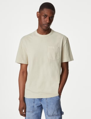 

Mens M&S Collection T-Shirt aus reiner Baumwolle mit Rundhalsausschnitt - Ecru, Ecru