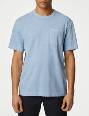 

Mens M&S Collection T-Shirt aus reiner Baumwolle mit Rundhalsausschnitt - Light Chambray, Light Chambray