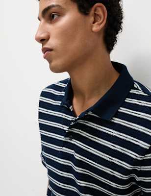 

Mens M&S Collection Cotton Rich Striped Polo Shirt, Dark Navy Mix