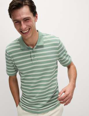 

Mens M&S Collection Cotton Rich Striped Polo Shirt - Green, Green