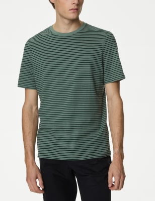 

Mens M&S Collection Pure Cotton Striped Crew Neck T-Shirt - Green Mix, Green Mix