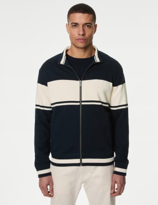 

Mens M&S Collection Sweatshirt aus reiner Baumwolle mit Reißverschluss und Farbblöcken - Dark Navy, Dark Navy