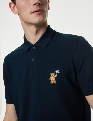 

Mens Pure Cotton Spencer Bear™ Scotland Polo Shirt - Dark Navy, Dark Navy