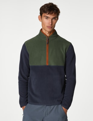 

Mens Goodmove Half Zip Colour Block Micro Fleece - Moss Green, Moss Green