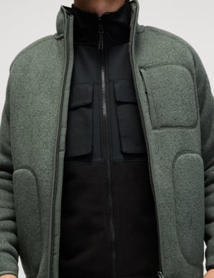 

Mens Goodmove Fleece Lined Knitted Zip Up Jacket - Moss Green, Moss Green