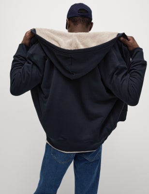 

Mens M&S Collection Hoodie aus reiner Baumwolle mit Fleece-Futter - Dark Navy, Dark Navy