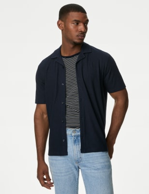 

Mens M&S Collection Pure Cotton Textured Polo Shirt - Dark Navy, Dark Navy