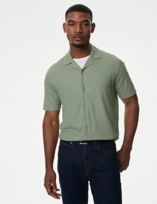 

Mens M&S Collection Pure Cotton Textured Polo Shirt - Sage Green, Sage Green
