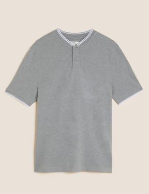 

Mens M&S Collection Pure Cotton Baseball Collar Polo - Grey Marl, Grey Marl