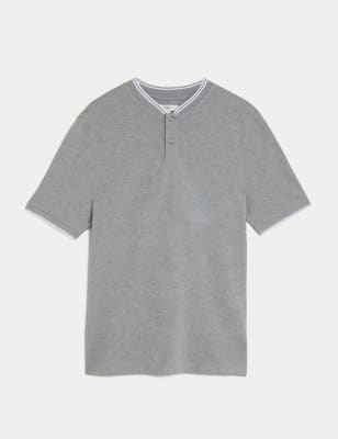 

Mens M&S Collection Pure Cotton Baseball Collar Polo - Grey Marl, Grey Marl