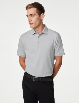 

Marks & Spencer Pure Cotton Geometric Print Polo Shirt (MALE, LIGHT GREY, XL-REG)