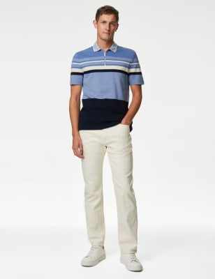 

Marks & Spencer Pure Cotton Double Knit Striped Polo Shirt (MALE, BLUE MIX, L-REG)