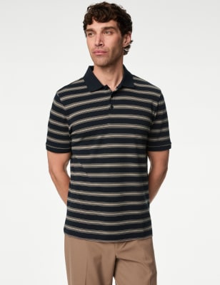 

Mens M&S Collection Pure Cotton Striped Polo Shirt - Navy Mix, Navy Mix