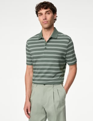 

Mens M&S Collection Pure Cotton Striped Polo Shirt - Green Mix, Green Mix