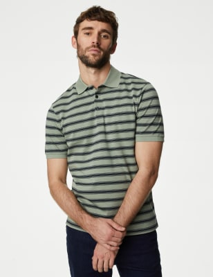 

Mens M&S Collection Pure Cotton Striped Polo Shirt - Antique Green, Antique Green