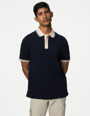 

Mens M&S Collection Strukturiertes Poloshirt mit hohem Baumwollanteil - Dark Navy, Dark Navy