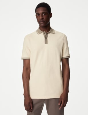 

Mens M&S Collection Cotton Rich Textured Polo Shirt - Ecru Mix, Ecru Mix