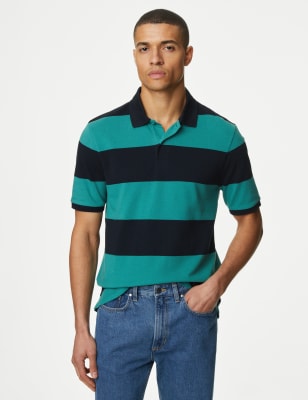 

M&S Collection Polo de piqué a rayas 100% algodónMens - Sea Green, Sea Green