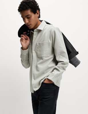 

Mens M&S Collection Smart Two Pocket Overshirt with Stretch, Ecru