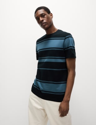 

Mens M&S Collection Pure Cotton Striped T-Shirt - Dark Navy, Dark Navy