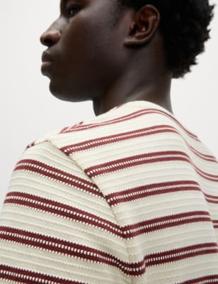 

Mens M&S Collection Cotton Rich Striped Textured T-Shirt, Burnt Sienna