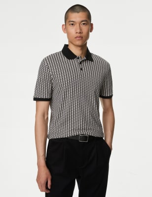 

Mens M&S Collection Pure Cotton Geometric Print Polo Shirt - Black Mix, Black Mix