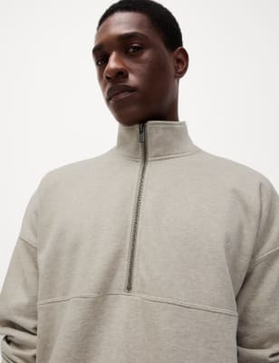 

Mens M&S Collection Cotton Rich Funnel Neck Half Zip Sweatshirt, Dark Stone