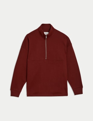 

Mens M&S Collection Cotton Rich Funnel Neck Half Zip Sweatshirt - Claret, Claret