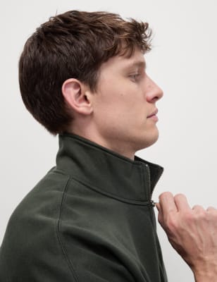 

M&S Collection Sudadera de media cremallera y cuello chimenea de algodónMens - Dark Khaki, Dark Khaki