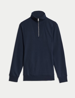 

Mens Autograph Cotton Rich Half Zip Sweatshirt - Dark Navy, Dark Navy