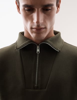 

Mens Autograph Cotton Rich Half Zip Sweatshirt - Dark Olive, Dark Olive