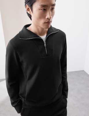 

Mens Autograph Cotton Rich Half Zip Sweatshirt - Black, Black