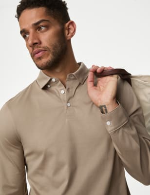 

Mens Autograph Pure Supima® Cotton Long Sleeve Polo Shirt - Fawn, Fawn