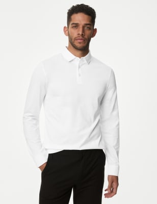 

Mens Autograph Pure Supima® Cotton Long Sleeve Polo Shirt - White, White