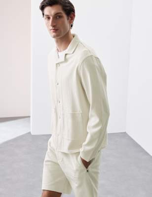 

Mens Autograph Pure Cotton Waffle Overshirt, Pale Opaline