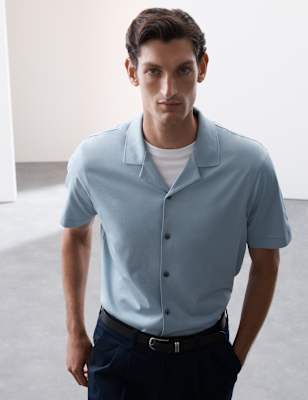 

Mens Autograph Pure Cotton Revere Polo Shirt, Slate Blue