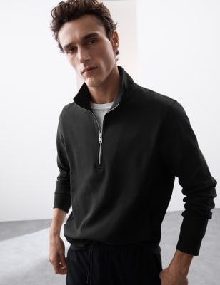 

Mens Autograph Cotton Rich Half Zip Sweatshirt - Black, Black