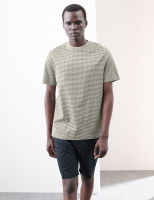 

Mens Autograph Pure Cotton Jacquard T-Shirt, Smokey Green