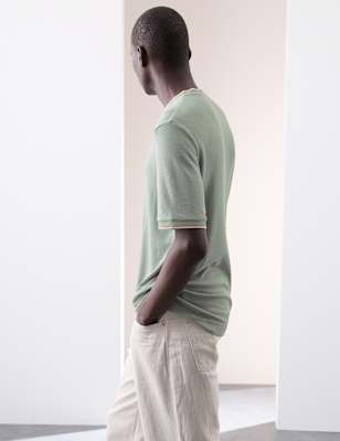 T-shirt Homme Marks & Spencer Coton Bleu Motif Géométrique Taille L Manches Courtes