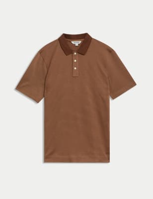 

JAEGER Mens Pure Cotton Textured Polo Shirt - Praline, Praline