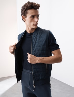 

Mens Autograph Cotton Rich Zip Up Quilted Gilet with Stormwear™, Dark Navy