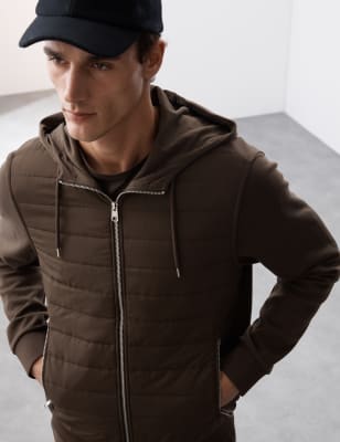 

Mens Autograph Cotton Rich Zip Up Hooded Jacket with Stormwear™, Dark Olive