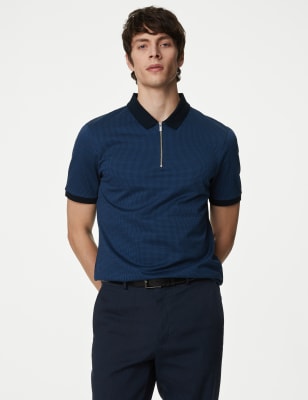 

Marks & Spencer Pure Cotton Textured Half Zip Polo Shirt (MALE, NAVY MIX, XXL-REG)