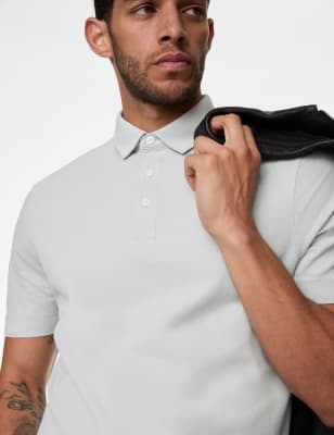 

Mens Autograph Pure Cotton Micro Pique Polo shirt - Silver Grey, Silver Grey